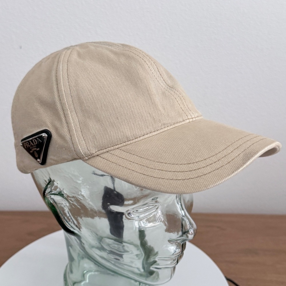 Prada Bull Denim Baseball Cap Natural Beige (Grunge Finish) - Picture 3 of 11